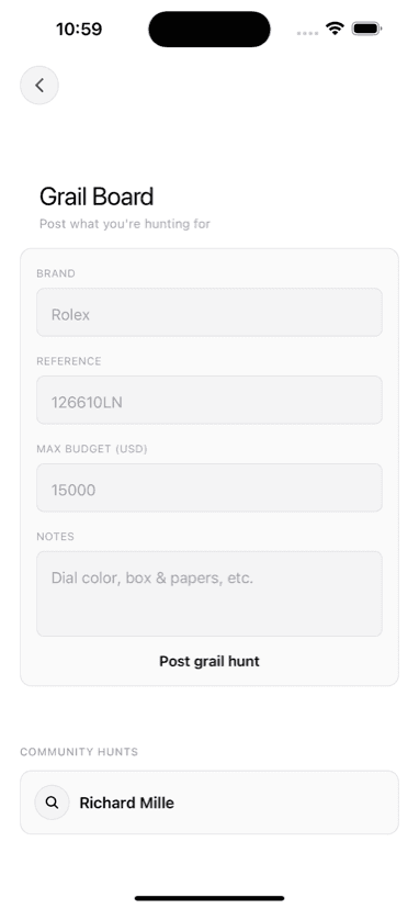 Crownly app — Grail Board